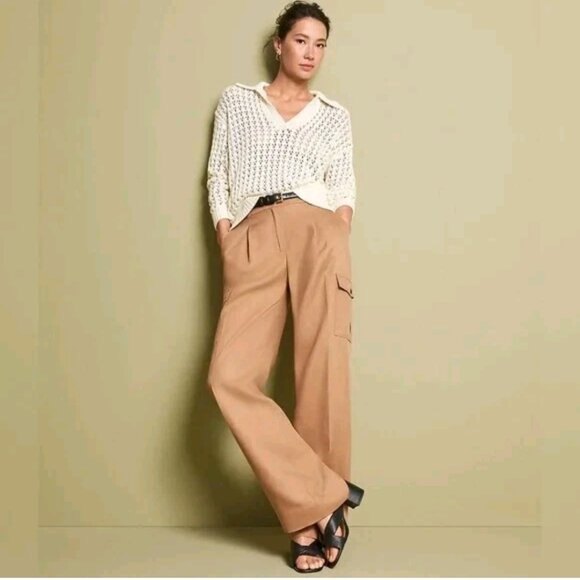 Ann Taylor LOFT Linen Blend Drapery Cargo Pants - Picture 2 of 13